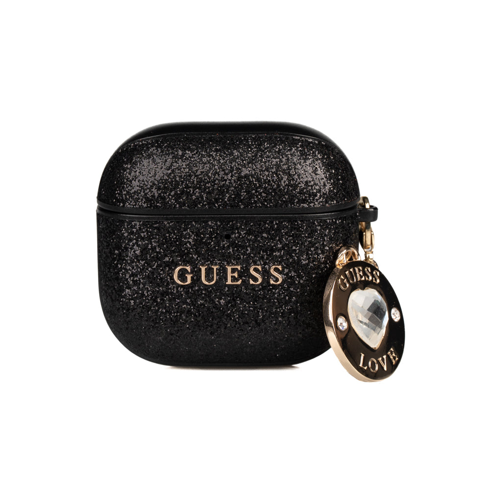 Airpods 4 Kılıf Guess Orjinal Lisanslı Glitter Elmas Kalp Süs Zincirli Kapak