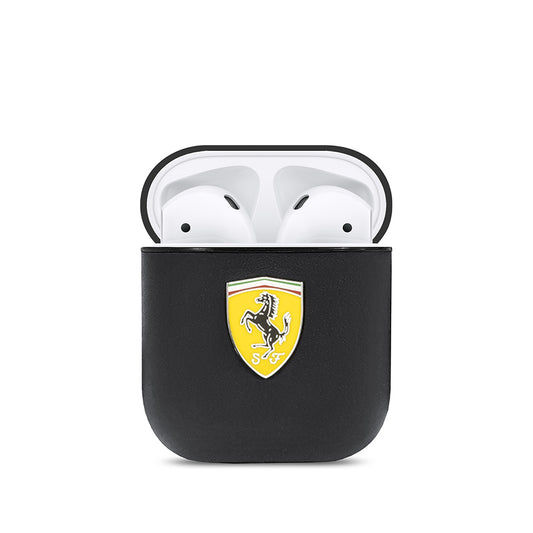 Airpods Kılıf Ferrari Orjinal Lisanslı PU Deri Metal Logolu SF Arka Yüzey Yazılı Kapak