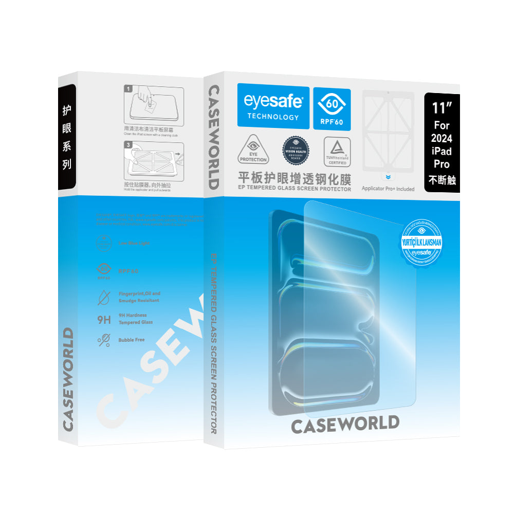 iPad Pro 13 2024 CaseWorld Eyesafe Mavi Işık Teknolojili Temperli Cam Ekran Koruyucu + Uygulama Aparatı