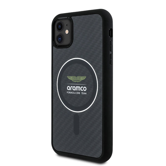 iPhone 11 Kılıf Aston Martin Orjinal Lisanslı M-safe Şarj Özellikli Renkli Halka ve Karbon Fiber Tasarımlı Kapak