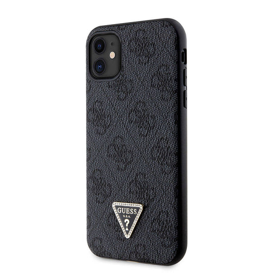 iPhone 11 Kılıf Guess Orjinal Lisanslı PU Deri Taşlı Üçgen Logo 4G Desenli Kapak