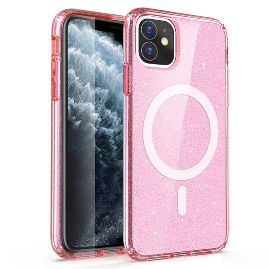 Apple iPhone 11 Kılıf M-safe Şarj Özellikli Parlayan Simli Saydam Renkli Zore Allstar Kapak