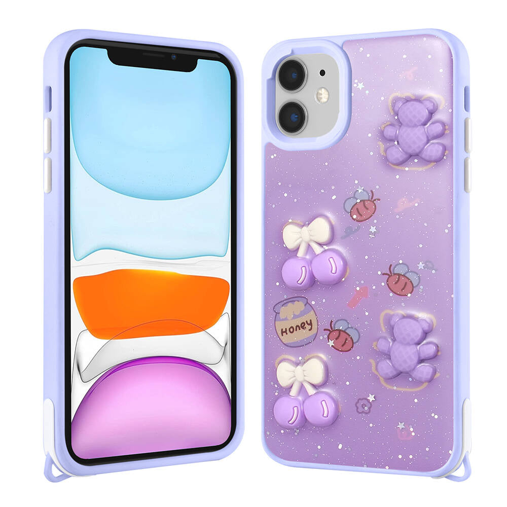 Apple iPhone 11 Kılıf Parlayan Simli Kabartma Figürlü Zore Cevze Kapak