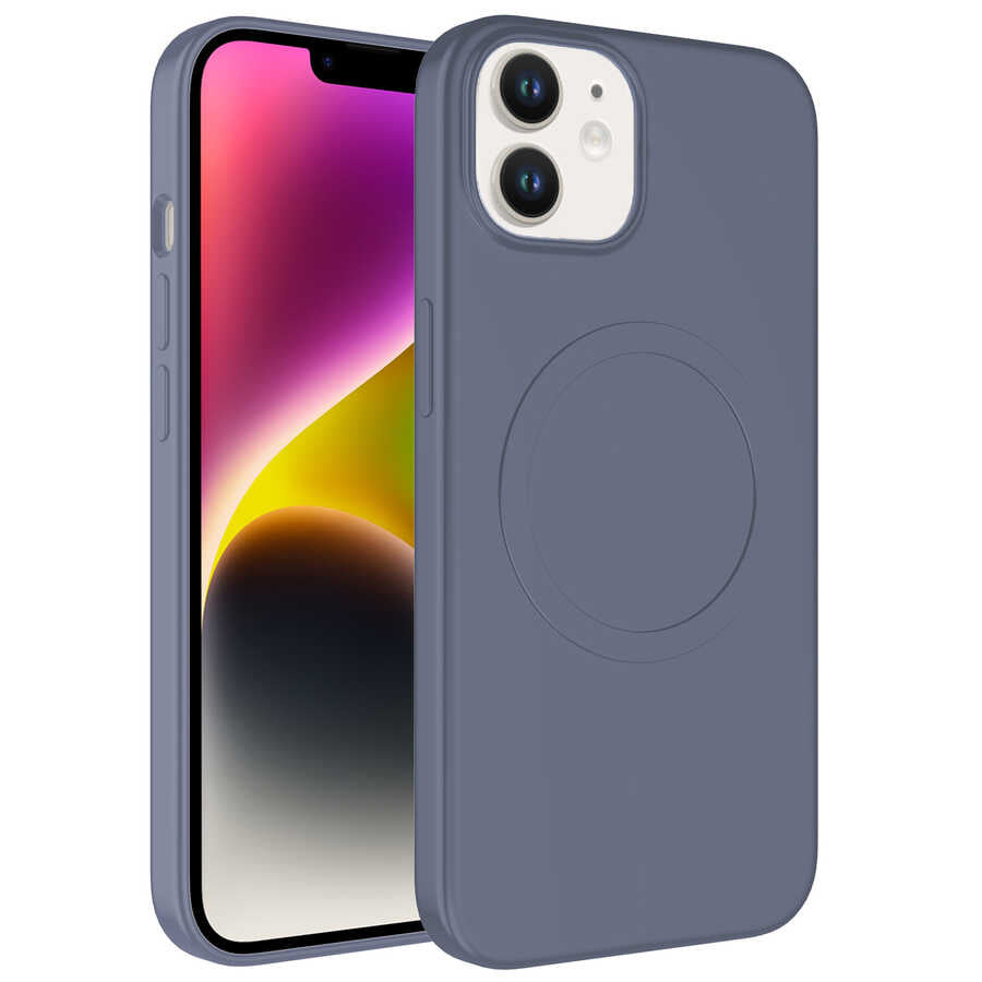Apple iPhone 12 Kılıf M-safe Wireless Şarj Özellikli Pastel Renk Silikon Zore Plas Kapak
