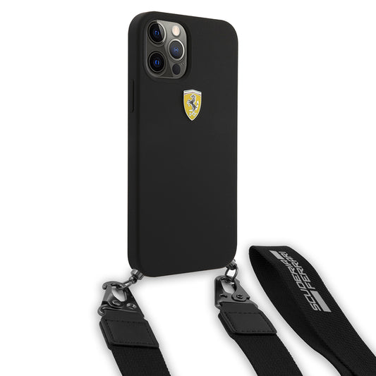 iPhone 12 Pro Kılıf Ferrari Orjinal Lisanslı Askılı Metal Logolu Kapak