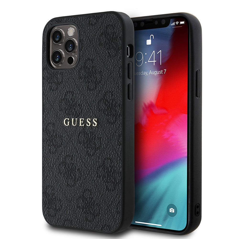 iPhone 12 Pro Kılıf Guess Orjinal Lisanslı M-safe Şarj Özellikli 4G Desen Yazı Logolu Kapak