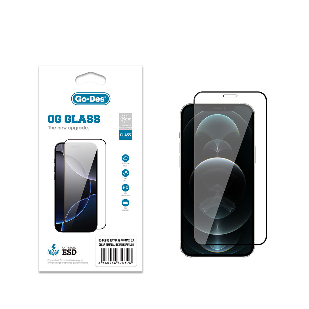 iPhone 12 Pro Max Go Des OG Glass Antistatik Temperli Cam Ekran Koruyucu