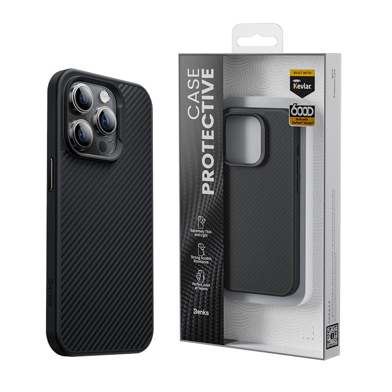 iPhone 13 Kılıf Karbon Fiber M-safe Şarj Özellikli Benks 600D Hybrid Kevlar Kapak