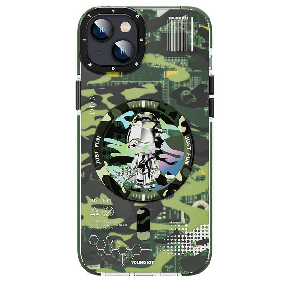 iPhone 13 Kılıf M-safe Şarj Özellikli YoungKit Kamuflaj Serisi Kapak
