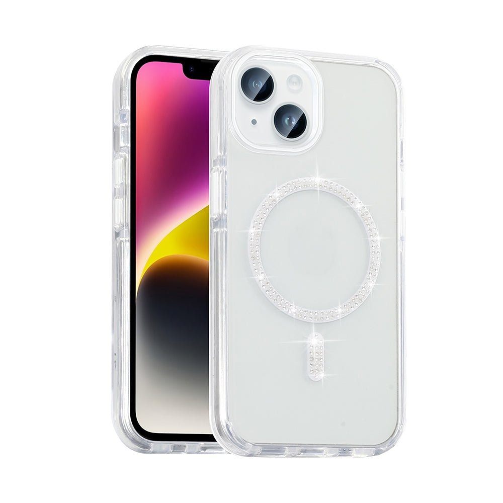 Apple iPhone 13 Kılıf Taşlı Tasarım M-safe Şarj Özellikli Zore Koment Silikon Kapak