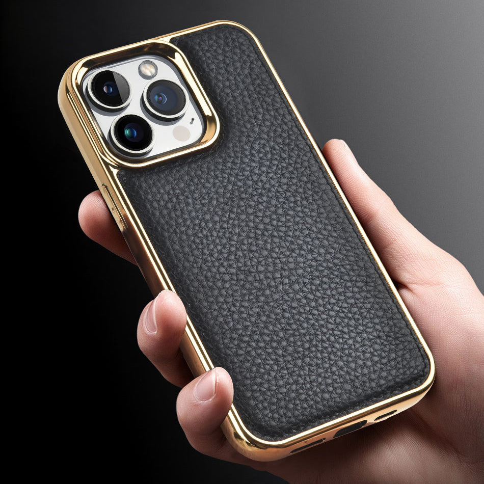 iPhone 13 Kılıf Wiwu Genuine Leather Gold Calfskin Orjinal Deri Kapak