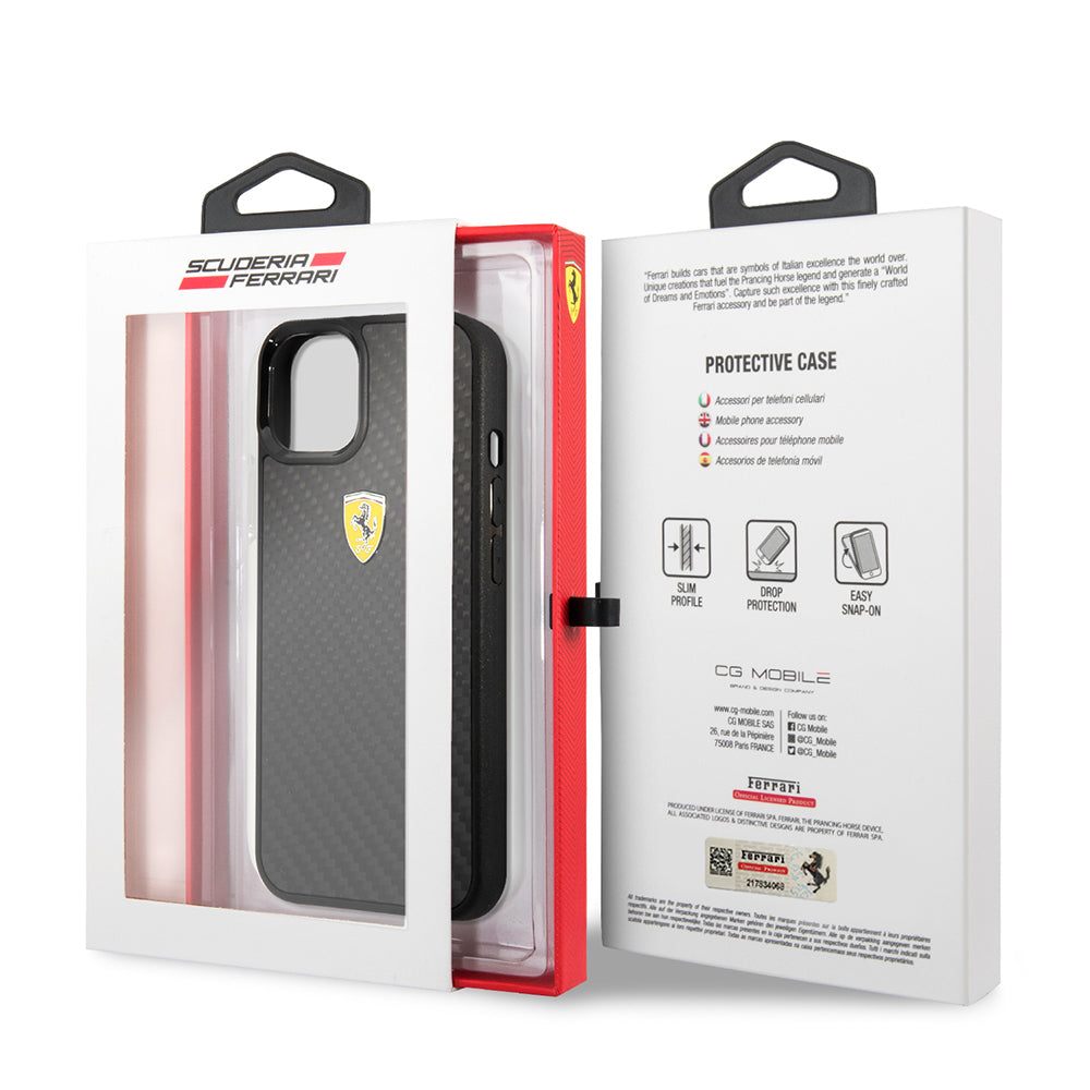 iPhone 13 Mini Kılıf Ferrari Orjinal Lisanlı Klasik Metal Logolu Karbon Dizayn Kapak