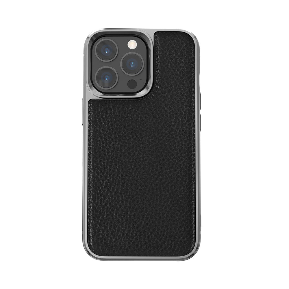 iPhone 13 Pro Max Kılıf Wiwu Genuine Leather Silver Calfskin Orjinal Deri Kapak