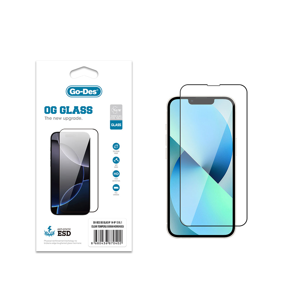 iPhone 14 Go Des OG Glass Antistatik Temperli Cam Ekran Koruyucu