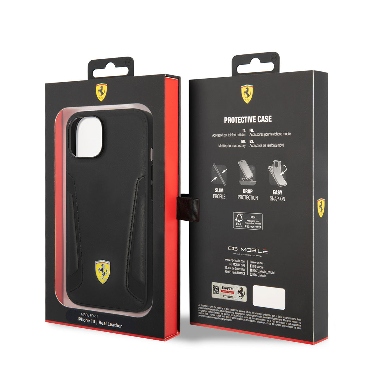 iPhone 14 Kılıf Ferrari M-safe Şarj Özellikli Deri Kenarları Damgalı Dizayn Kapak