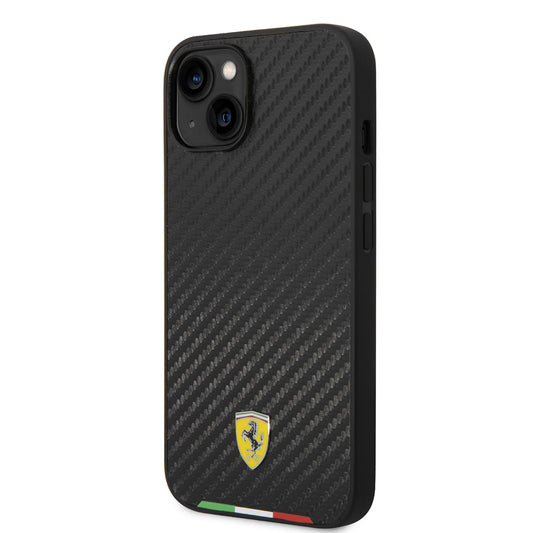 iPhone 14 Kılıf Ferrari M-safe Şarj Özellikli Karbon İtalyan Bayrak Dizayn Kapak