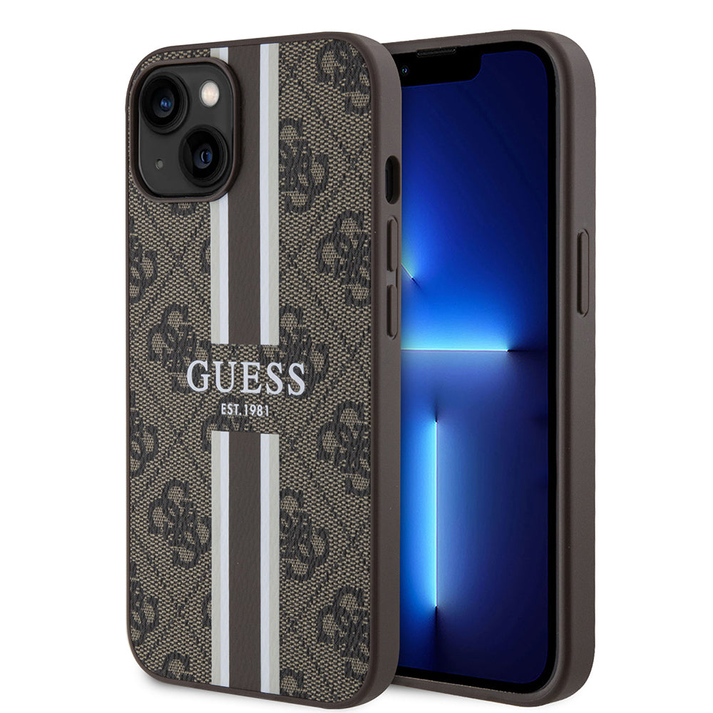 iPhone 14 Kılıf Guess Orjinal Lisanslı M-safe Şarj Özellikli 4G Şerit Tasarımlı Printed Kapak