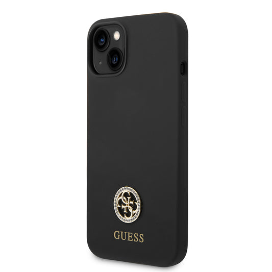 iPhone 14 Kılıf Guess Orjinal Lisanslı Yazı ve Taşlı 4G Logolu Silikon Kapak