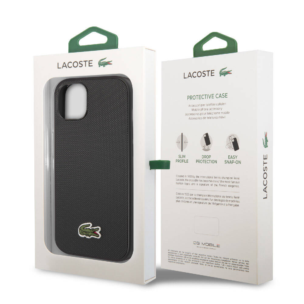 iPhone 14 Kılıf Lacoste Orjinal Lisanslı PU Pike Desenli Arka Yüzey İkonik Timsah Dokuma Logolu Kapak