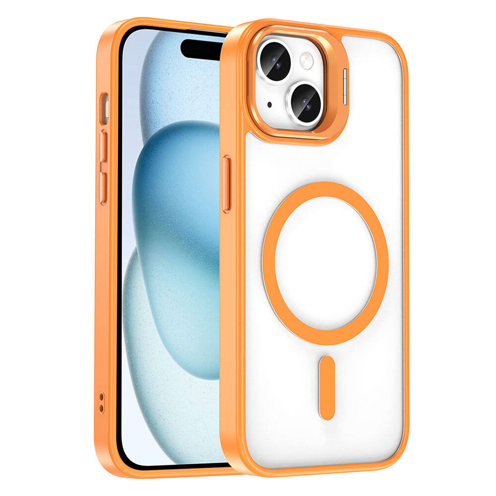 Apple iPhone 14 Kılıf M-safe Şarj Özellikli Standlı Zore M-safe Klon Lensli Kapak