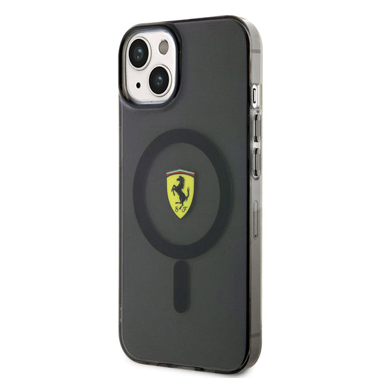iPhone 14 Plus Kılıf Ferrari M-safe Şarj Özellikli Yarı Transparan Dizayn Kapak
