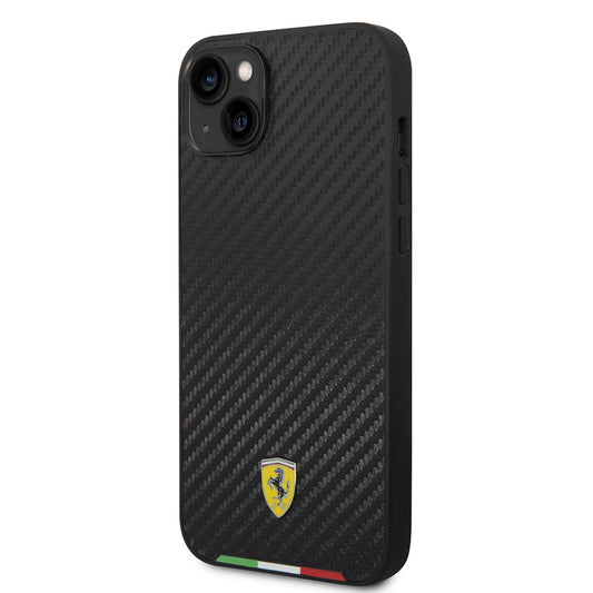 iPhone 14 Plus Kılıf Ferrari Orjinal Lisanslı M-safe Şarj Özellikli Karbon İtalyan Bayrak Dizayn Kapak