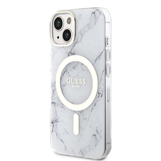 iPhone 14 Plus Kılıf GUESS M-safe Şarj Özellikli Mermer Desenli Kapak