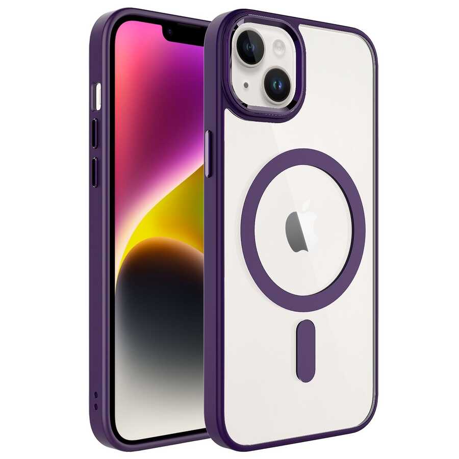 Apple iPhone 14 Plus Kılıf Wireless Şarj Özellikli Zore Krom M-safe Silikon Kapak