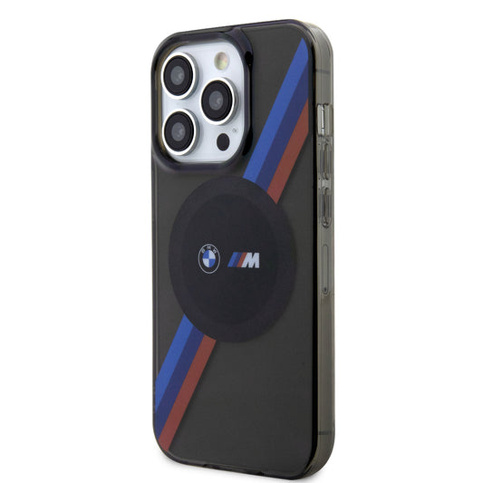 iPhone 14 Pro Kılıf BMW M-safe Şarj Özellikli Transparan 3 Renkli Şerit Dizayn Kapak