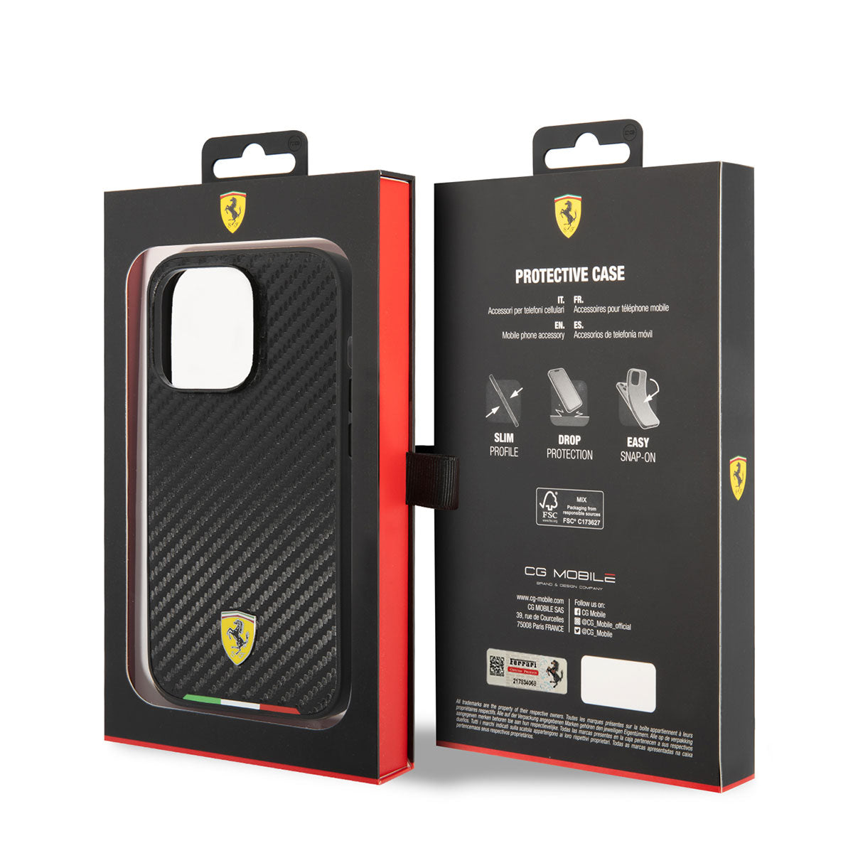 iPhone 14 Pro Kılıf Ferrari M-safe Şarj Özellikli Karbon İtalyan Bayrak Dizayn Kapak
