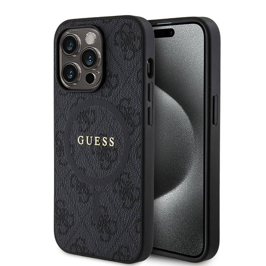 iPhone 14 Pro Kılıf Guess Orjinal Lisanslı M-safe Şarj Özellikli PU Halkalı 4G Desenli Yazı Logolu Kapak