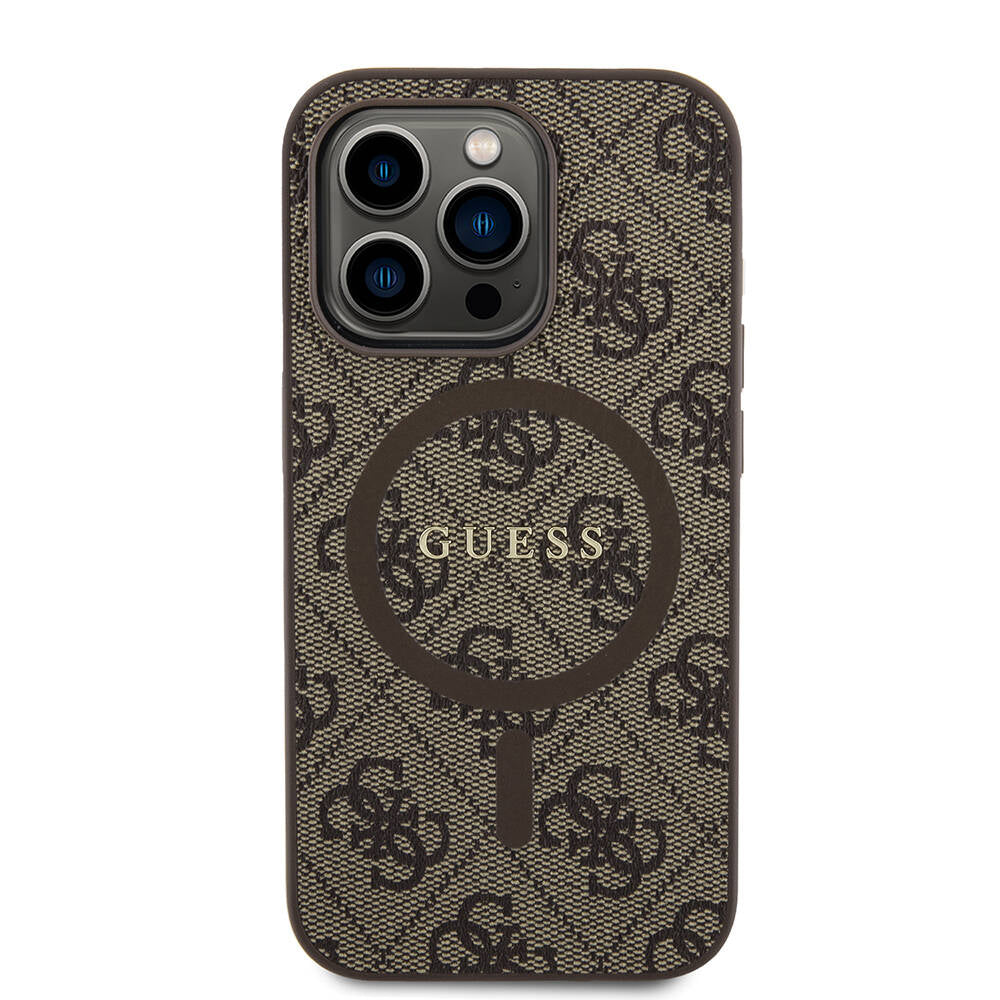 iPhone 14 Pro Kılıf Guess Orjinal Lisanslı M-safe Şarj Özellikli PU Halkalı 4G Desenli Yazı Logolu Kapak