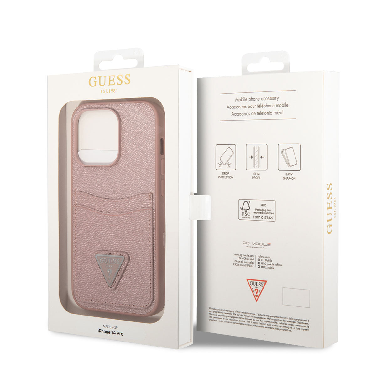 iPhone 14 Pro Kılıf GUESS PU Safran Deri Kartlıklı Dizayn Kapak