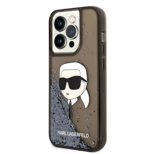 iPhone 14 Pro Kılıf Karl Lagerfeld Sıvılı Simli Karl Head Dizayn Kapak
