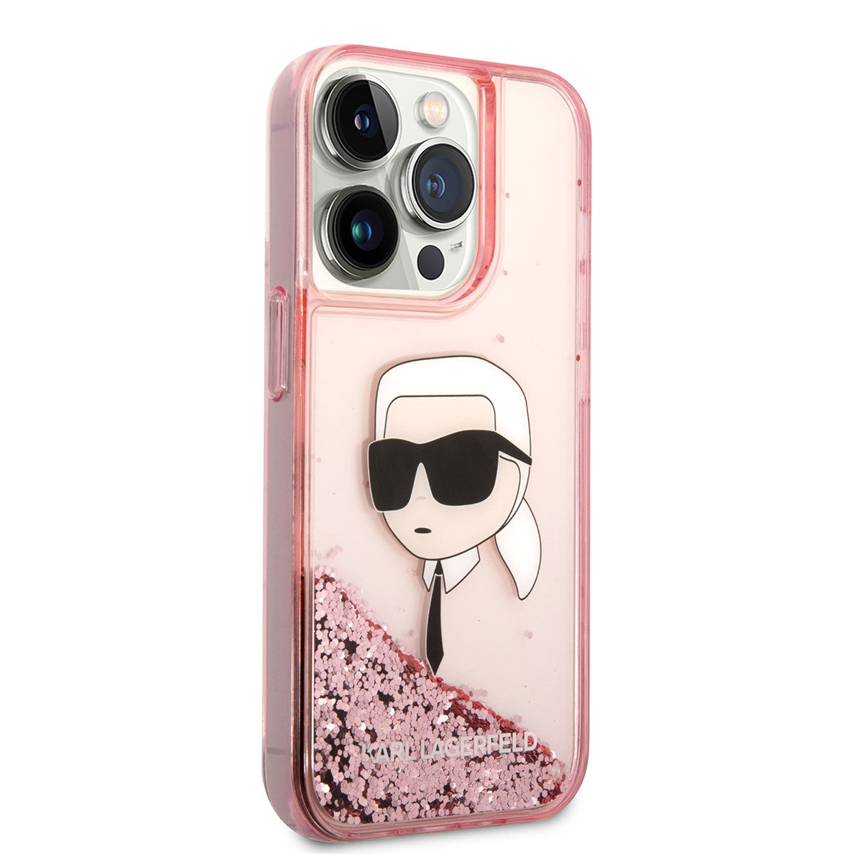 iPhone 14 Pro Kılıf Karl Lagerfeld Sıvılı Simli Karl Head Dizayn Kapak