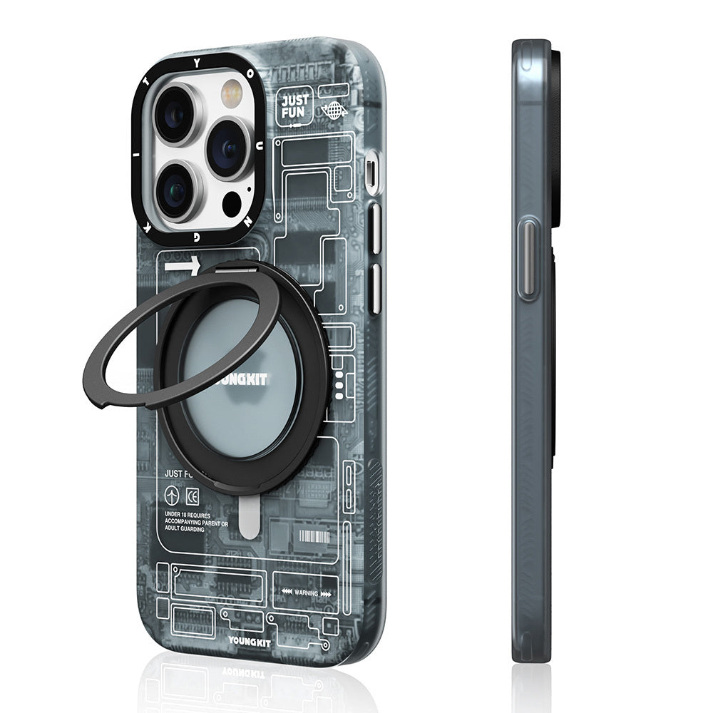 iPhone 14 Pro Kılıf M-safe Şarj Özellikli Youngkit 360° Standlı Technology Serisi Kapak