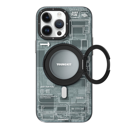iPhone 14 Pro Kılıf M-safe Şarj Özellikli Youngkit 360° Standlı Technology Serisi Kapak