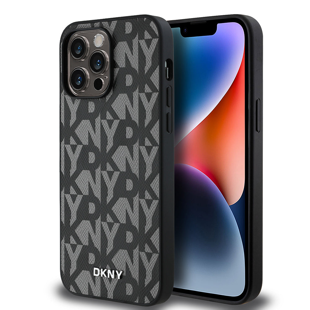iPhone 14 Pro Max Kılıf DKNY Orjinal Lisanslı M-safe Şarj Özellikli 3D Yazılı Grid Pattern Kapak