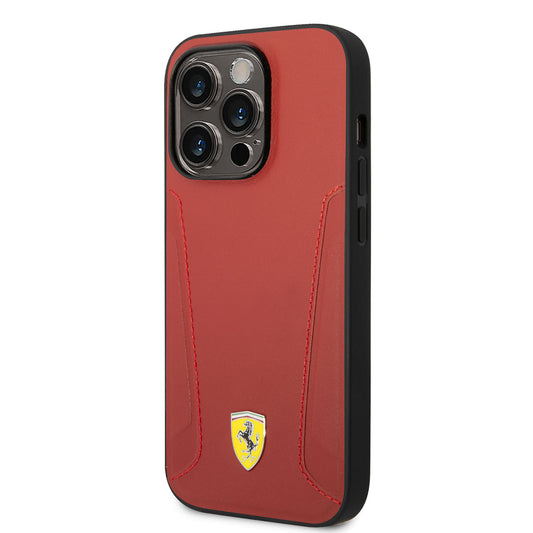 iPhone 14 Pro Max Kılıf Ferrari M-safe Şarj Özellikli Deri Kenarları Damgalı Dizayn Kapak