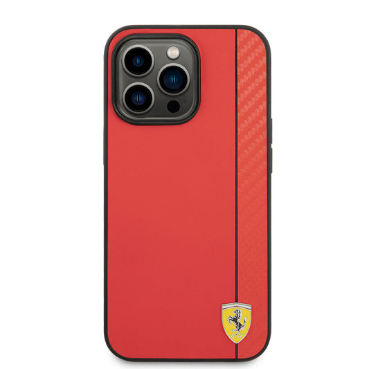 iPhone 14 Pro Max Kılıf Ferrari M-safe Şarj Özellikli PU Deri Karbon Şeritli Dizayn Kapak