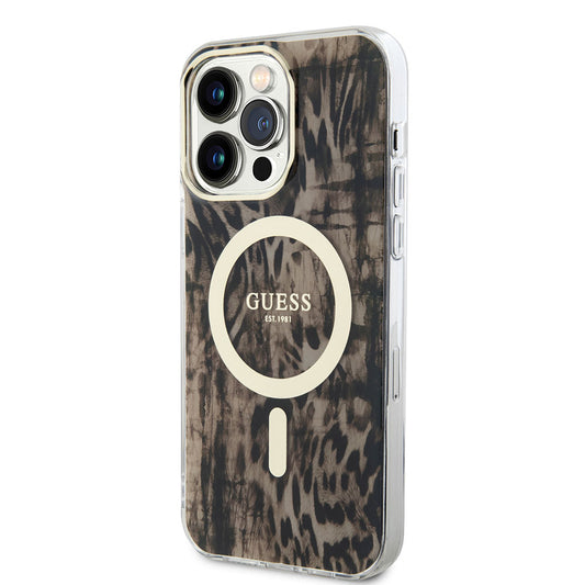 iPhone 14 Pro Max Kılıf GUESS M-safe Şarj Özellikli Leopar Desenli Kapak