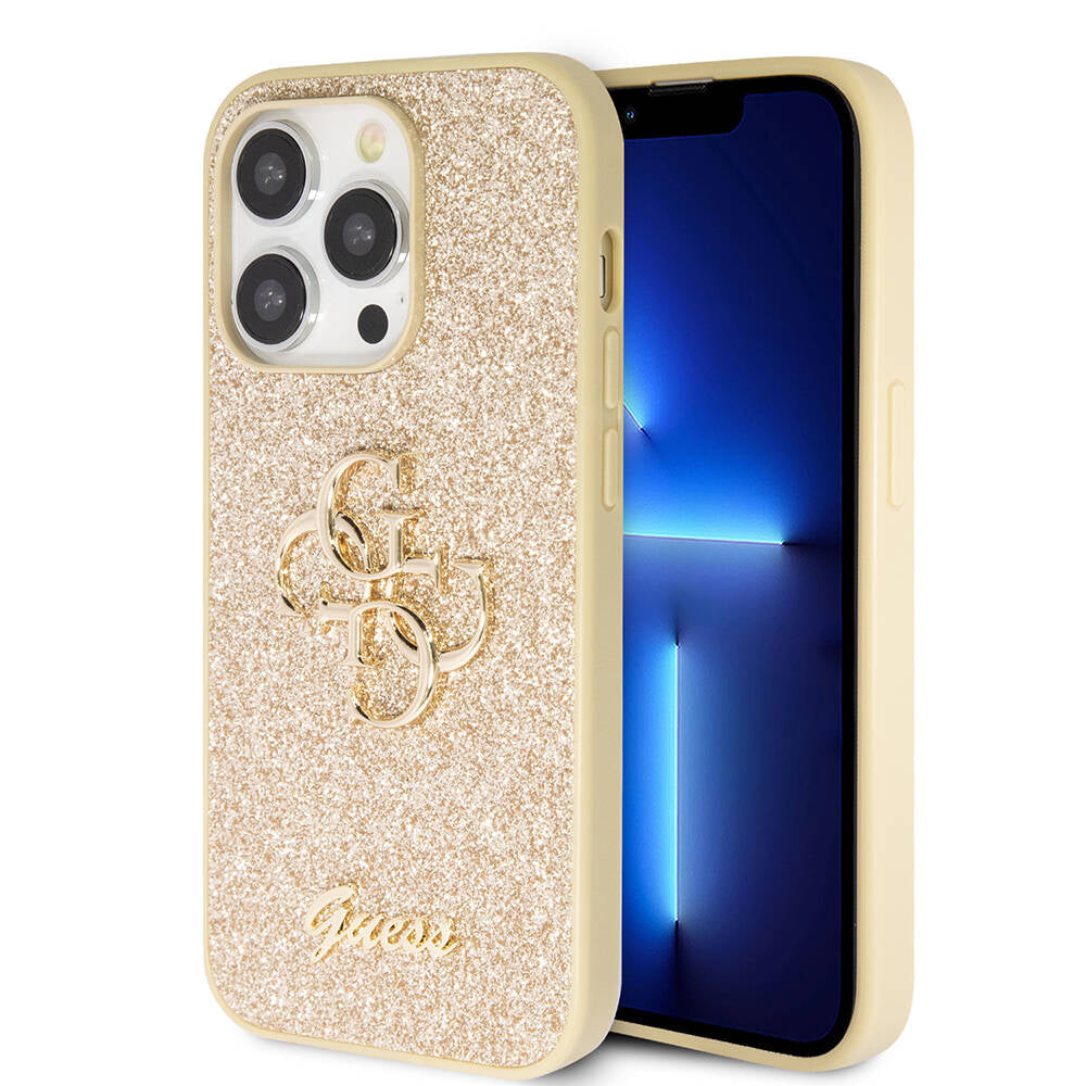 iPhone 14 Pro Max Kılıf Guess Orjinal Lisanslı 4G Büyük Metal Logolu Glitter Kapak