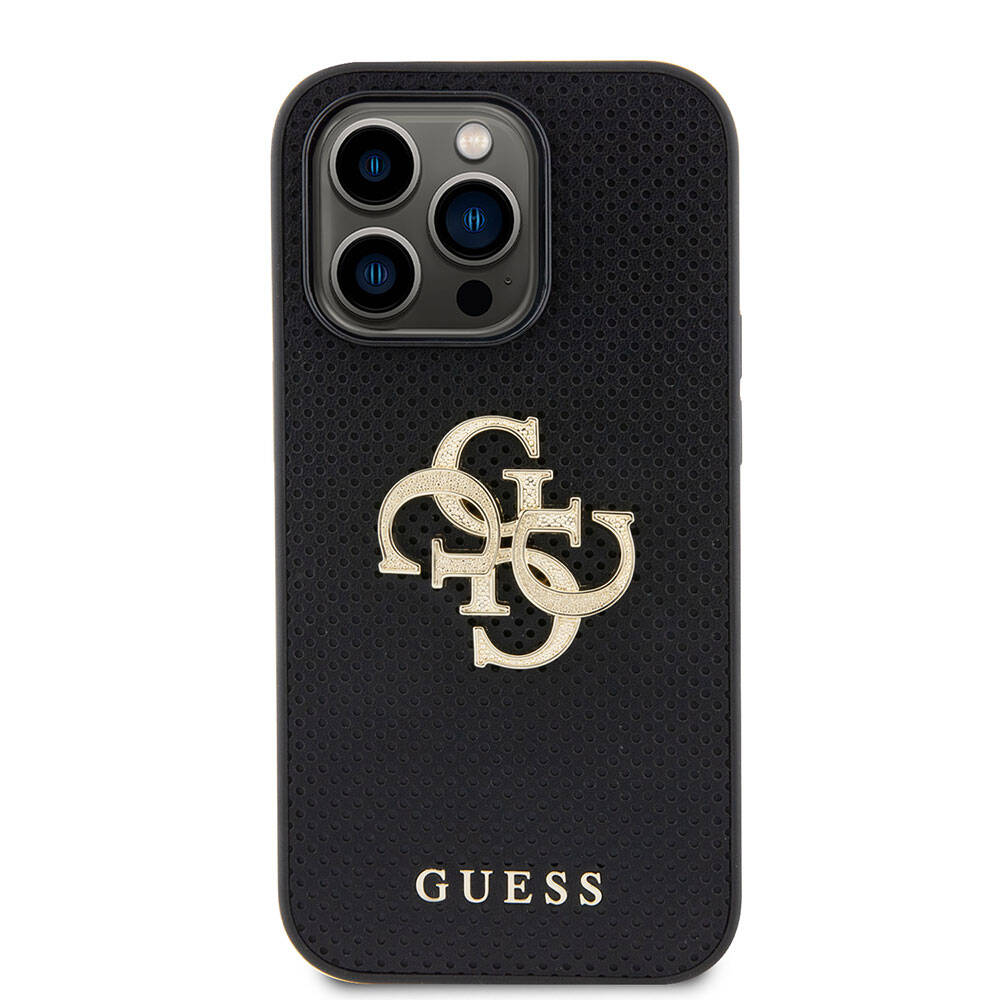 iPhone 14 Pro Max Kılıf Guess Orjinal Lisanslı Delikli Yazı ve 4G Glitter Büyük Metal Logolu Kapak