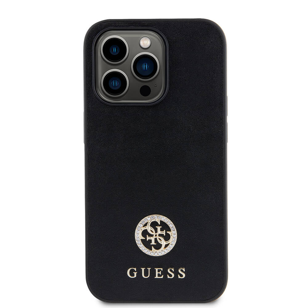 iPhone 14 Pro Max Kılıf Guess Orjinal Lisanslı Deri 4G Metal Logo Strass Kapak