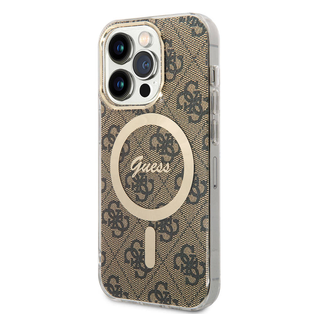 iPhone 14 Pro Max Kılıf Guess Orjinal Lisanslı M-safe Şarj Özellikli Yazı Logolu 4G Desenli Kapak