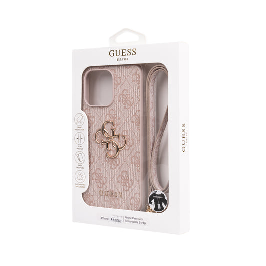 iPhone 14 Pro Max Kılıf Guess Orjinal Lisanslı PU Deri 4G Büyük Metal Logolu Çapraz Vücut Askılı Kapak