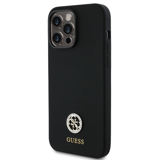 iPhone 14 Pro Max Kılıf Guess Orjinal Lisanslı Yazı ve Taşlı 4G Logolu Silikon Kapak