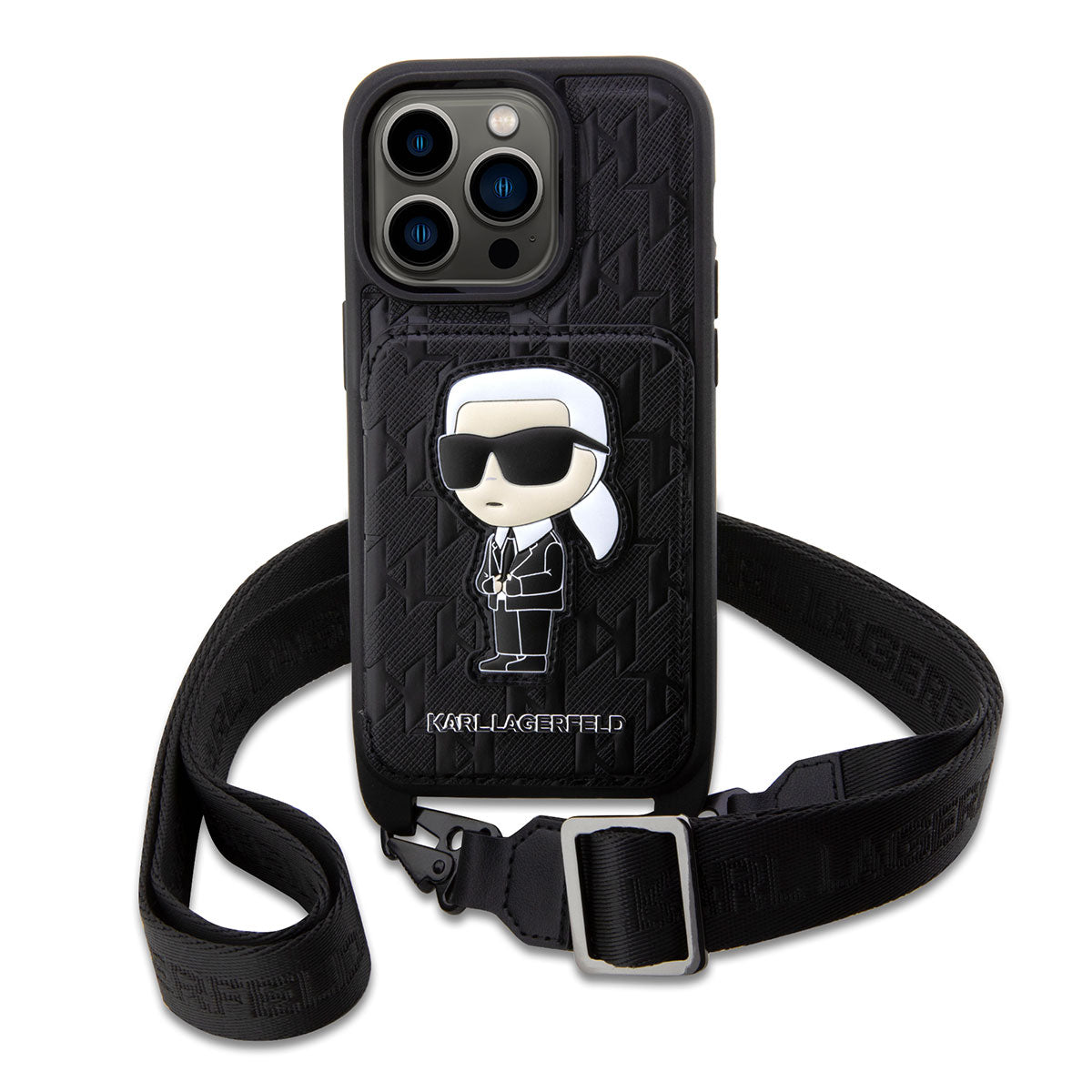 iPhone 14 Pro Max Kılıf Karl Lagerfeld Boyun Askılı Kartlıklı Karl Dizayn Kapak