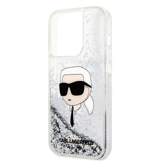 iPhone 14 Pro Max Kılıf Karl Lagerfeld Sıvılı Simli Karl Head Dizayn Kapak