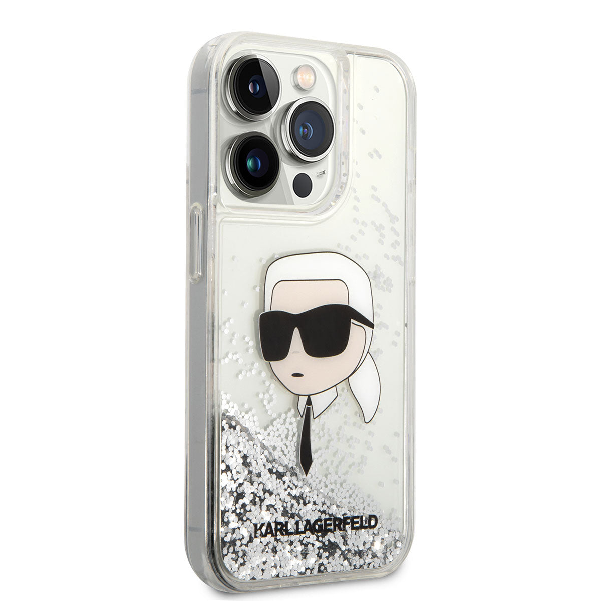 iPhone 14 Pro Max Kılıf Karl Lagerfeld Sıvılı Simli Karl Head Dizayn Kapak